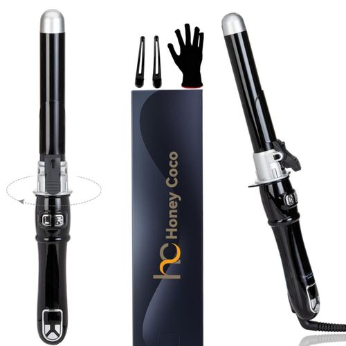 HC Honey Coco Rizador de pelo giratorio, rizador de pelo profesional de 1,1 pulgadas para rizos duraderos, rizador de calentamie