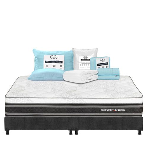 Colchón King Size Restonic Ergosum Negro+ Box+ Almohada Trinity+ Protector de Colchón Trinity+ Sábanas Trinity TRY