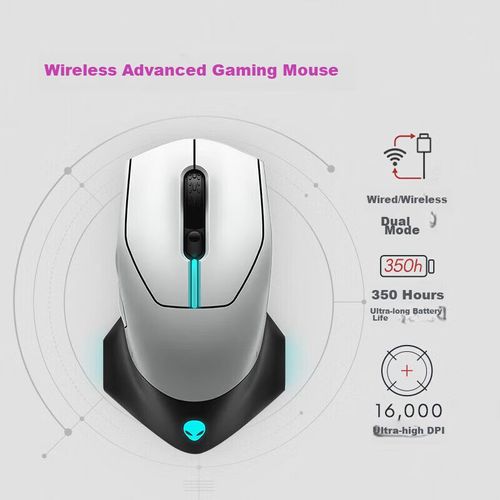 Combo Mouse Gamer Aw610M Y Audífonos Aw520H Alienware Con Rgb Y Batería Larga Duración
