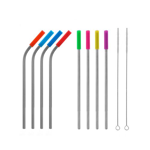 Set 8 Popotes Acero Inoxidable Con Silicona y 2 Limpiadores