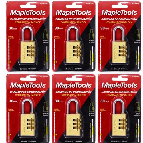 Pack 6 candados de laton de combinación 30 mm maple tools