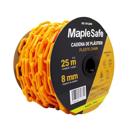 Rollo de cadena plastica 8mm amarilla maple safe
