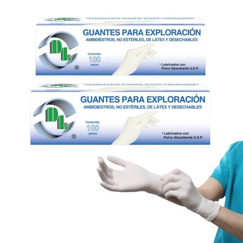 KIT 2 GUANTES DE LATEX PARA EXAMEN NO ESTERIL GRANDE C/100PZ