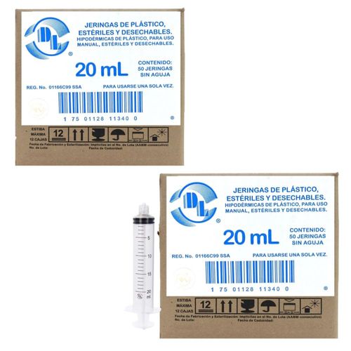 KIT 2 JERINGA DL 20 ML SIN AGUJA 50 PZ