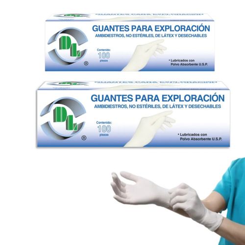 KIT 2 GUANTES DE LATEX PARA EXAMEN NO ESTERIL MEDIANO C/100PZ