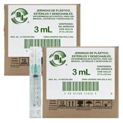 KIT 2 JERINGA DL 3ML 21G X 32 MM C/100PZ