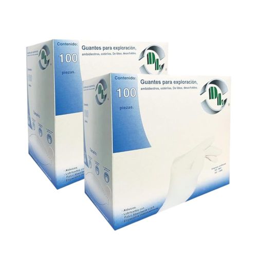 KIT 2 GUANTE DE LATEX P/EXPLORACION ESTERIL MEDIANO C/100PZ
