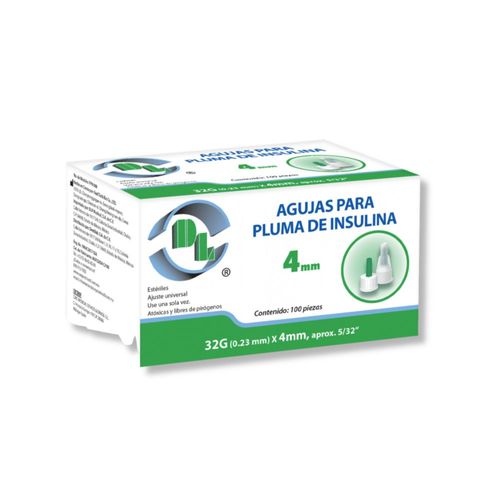 AGUJAS PARA PLUMA DE INSULINA CAJA 100 PZ 32GX4MM