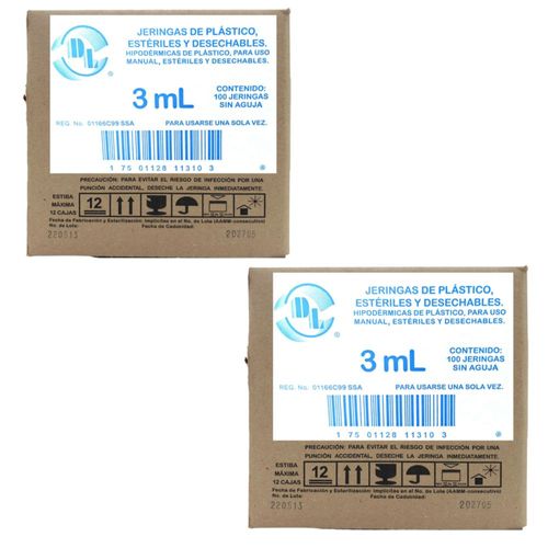 KIT 2 JERINGA DL 3ML SIN AGUJA C/100PZ