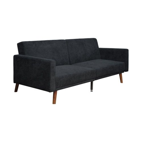 Ilios Innova | Sofá Cama Aren Tapizado en Lino Negro Diseño Nórdico con Respaldo Dividido Reclinable Brazos y Estructura de Madera para Sala de Estar