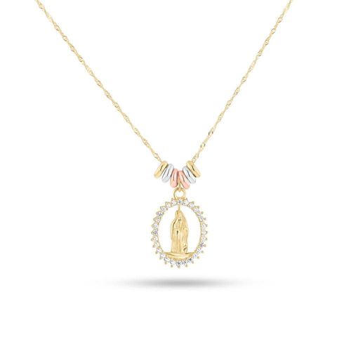 Medalla Virgen Con Cadena Oro Florentino 14K Y Zirconias MO8-DF