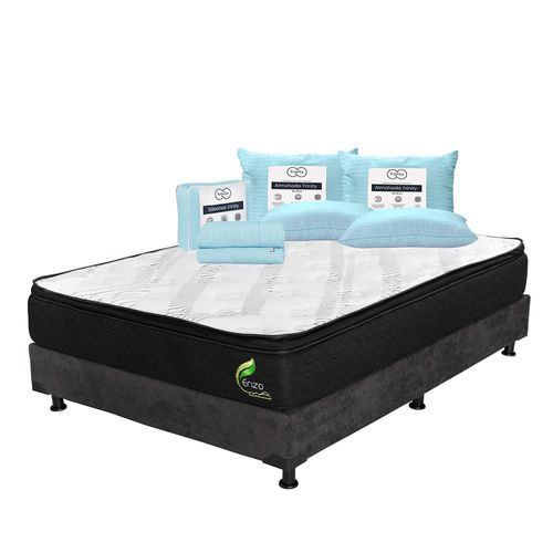 Colchón Queen Size Restonic Enzo Negro+ Box+ Almohada Trinity 2+ Sabanas Trinity TRY