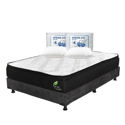 Colchón Queen Size Restonic Enzo Negro+ Box+ Almohada Oso 2 TRY