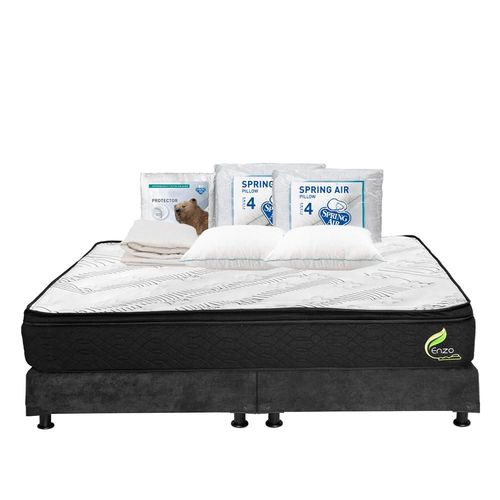 Colchón King Size Restonic Enzo Negro+ Box+ Almohada Oso 2+ Protector Ultra TRY
