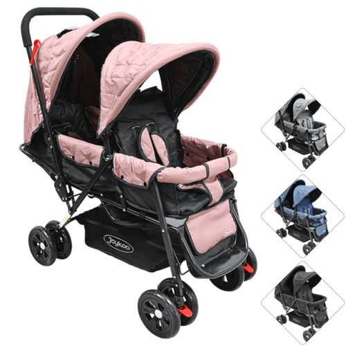 Carriola Doble para Bebés Gemelar Plegable con Asientos Reclinables Apta desde 0 Meses Soporta hasta 32 kg - Rosa