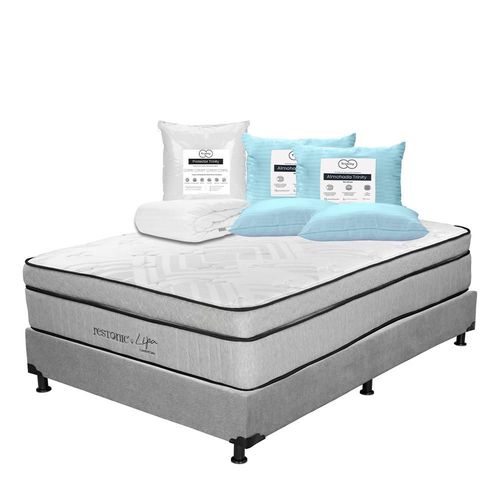 Colchón Matrimonial Restonic Lipa Gris+ Box+ Almohada Trinity 2+Protector Trinity TRY