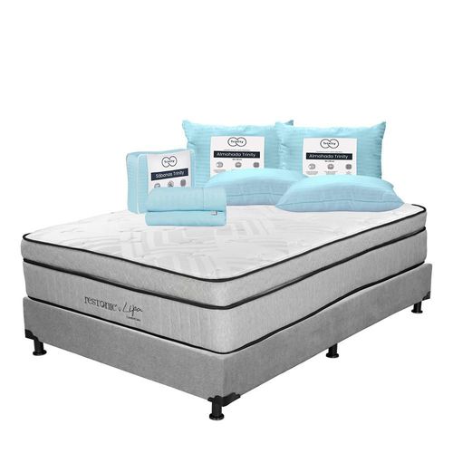 Colchón Matrimonial Restonic Lipa Gris+ Box+ Almohada Trinity 2+ Sabanas Trinity TRY