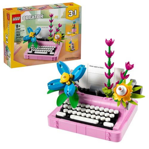 Máquina de escribir LEGO Creator 3 en 1 con flores - Regalo de cumpleaños para niños - Juguete de construcción con 3 opciones de
