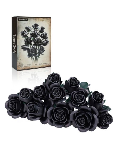 iATOM - Ramo de rosas negras, kit de flores artificiales de Halloween para adultos - Colección botánica retro de terror gótico,