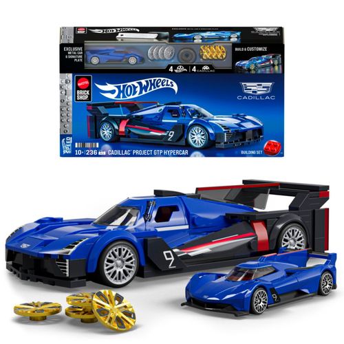 Mattel Brick Shop Hot Wheels Speed ​​Series - Set de construcción, Cadillac Project GTP Hypercar con 236 piezas, detalles realis