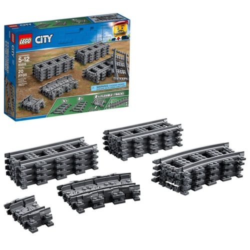 LEGO City Tracks - Set de expansión de vías de tren - 20 piezas adicionales compatibles con nuestros sets - 8 vías rectas, 4 cur