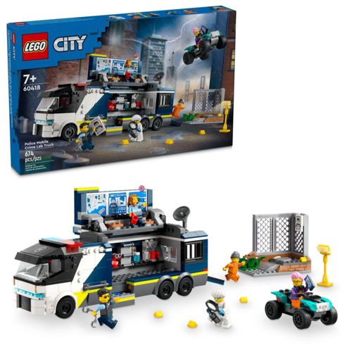 Camión de laboratorio policial móvil LEGO City Police, juguete de policía para simular, incluye cuatrimoto, 2 oficiales, 1 cient