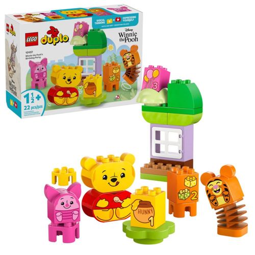 LEGO DUPLO Disney Fiesta de Cumpleaños de Winnie the Pooh - Bloques de Construcción Sensoriales para Niños - Juguetes Educativos