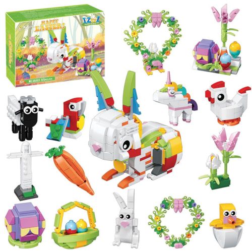 Kit de construcción de 12 piezas para rellenar huevos de Pascua, juego de bloques de construcción 12 en 1 de conejo de Pascua, j
