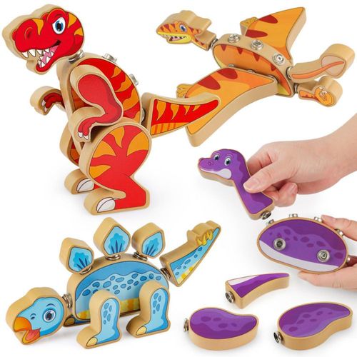 Coogam Dinosaurio - Juguetes de construcción encajables, juego de dinosaurios de madera desmontable, juguete educativo STEM Mont