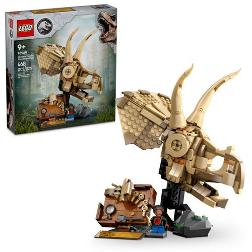 LEGO Jurassic World - Fósiles de dinosaurio: Cráneo de Triceratops - Set de construcción de fósiles de dinosaurio para niños y n