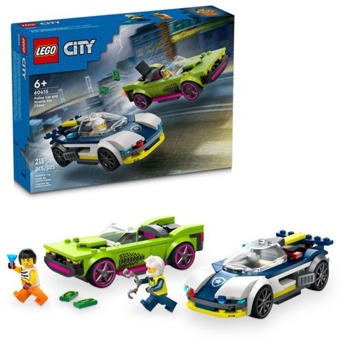 LEGO City Police Car and Muscle Car Chase, vehículo de emergencia de juguete para niños y niñas, regalo divertido para niños may