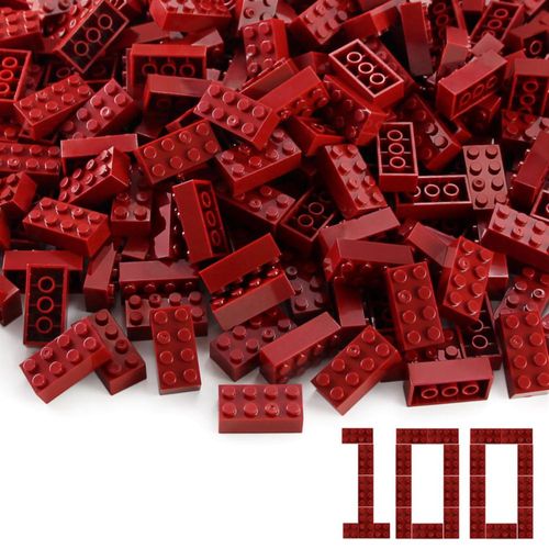 Feleph 100 piezas 2x4 ladrillos rojo oscuro piezas piezas kit de construcción clásico juego creativo bloques básicos accesorios