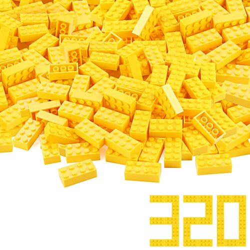 Juego de construcción de 320 piezas de ladrillos amarillos de 2x4 pulgadas, juego creativo, piezas básicas clásicas, accesorios