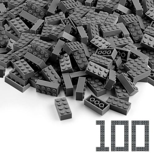 Feleph 100 piezas de ladrillos 2x4, piezas gris oscuro, bloques de construcción clásicos grises, juego creativo, accesorios de j