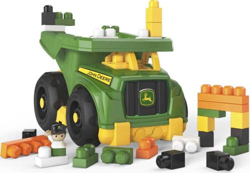 MEGA BLOKS John Deere - Juego de bloques de construcción para niños pequeños, camión volquete con 25 piezas y almacenamiento, 1