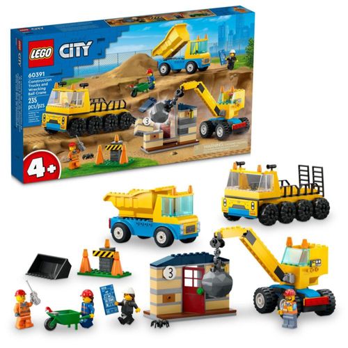 LEGO City Camiones de construcción y grúa con bola de demolición 60391 Set de juguetes de construcción para niños pequeños de 4