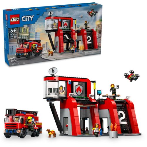Estación de bomberos LEGO City con camión de bomberos - Juegos de construcción para niños con 2 accesorios de camión de bomberos