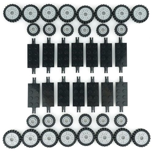 Juego de ruedas, neumáticos y ejes para coches urbanos, 70 piezas de vehículos, piezas clásicas, accesorios, juegos de ladrillos
