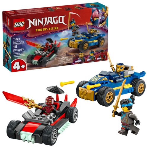 LEGO NINJAGO: Duelo de coches de carreras Rogue vs. Drix, juguete de construcción para niños en edad preescolar - Juguete ninja