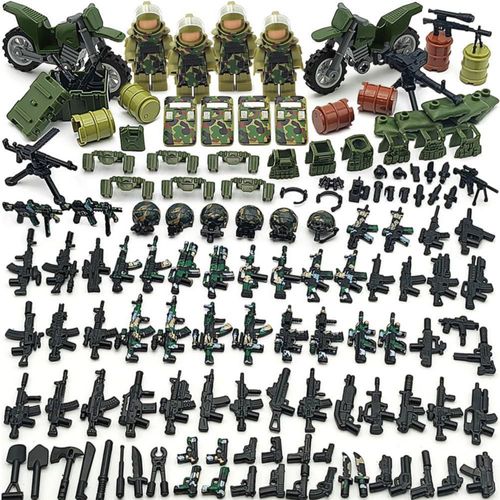 CONVENTEJOY - Accesorios para armas militares para minifiguras, incluye cascos de camuflaje, trajes E.O.D. y escudos para soldad