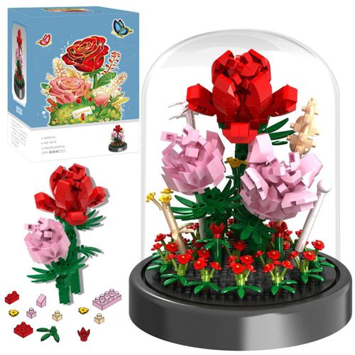Kit de construcción de ramo de flores, 524 minibloques, rosa eterna decorada con funda protectora, regalo de San Valentín para m
