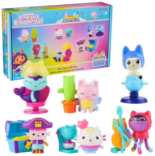 Casa de muñecas de Gabby, paquete de regalo de 12 figuras de cuentos, con 6 figuras de juguete y 6 accesorios para casa de muñec