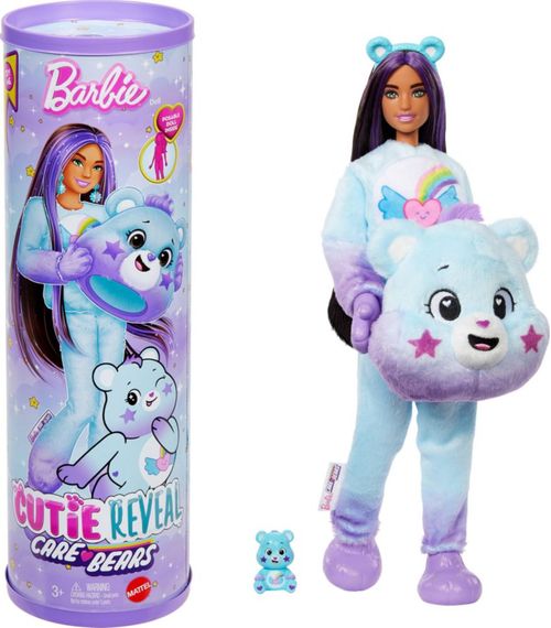 Muñeca Barbie Cutie Reveal Care Bears y accesorios, serie 2 Dream Bright Bear con 10 sorpresas, incluido cambio de color y mini