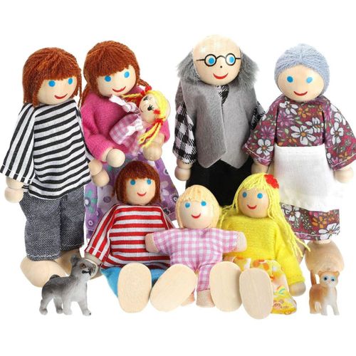 Skylety - Juego de 10 minifiguras de madera para casa de muñecas, accesorios para juego de simulación (estilo clásico)