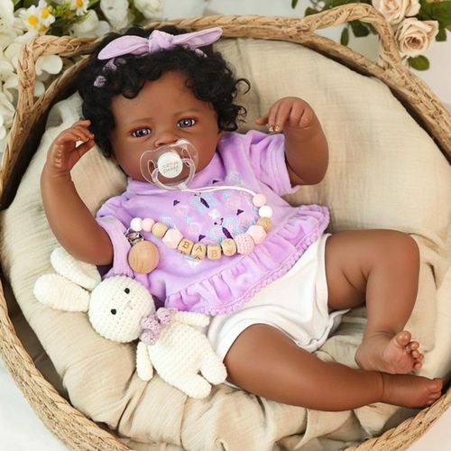 Muñecas Reborn realistas WOOROY negras: muñeca afroamericana de silicona de 20 pulgadas con cuerpo de vinilo suave, juguete de r