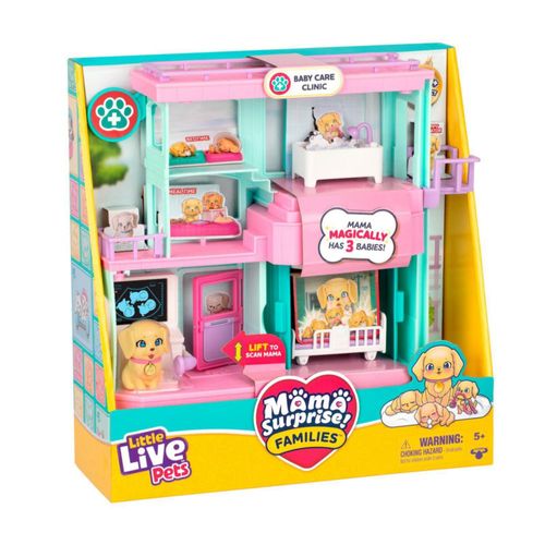 Little Live Pets Mama Surprise Families - Juego de veterinario para bebés, clínica veterinaria, 3 cachorros, accesorios, regalo