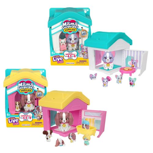 Conjunto de juego de casita para perros Little Live Pets, colección Mama Surprise Families Frenchie y Spaniel, juego interactivo