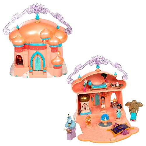 Disney Store - Juego de microjuguetes Jasmine Palace oficial. Incluye microfiguras de Jasmine, Aladdin, Genie y Abu. Juego de vi