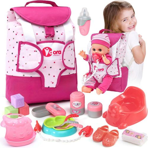 TUZT - Juego de accesorios para muñecas bebé, juguetes para el cuidado de muñecas bebé con bolso cambiador, mochila, set de alim