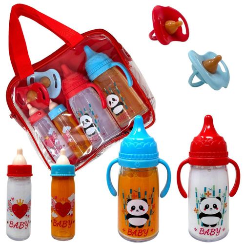 Biberones para muñecas con leche y jugo que desaparecen mágicamente, juego de 6 accesorios para muñecas, 4 biberones y 2 chupete
